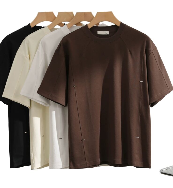 Customisable Men's Loose Fit Short Sleeve Top Style Vintage yang Nyaman Simple Solid Color Casual Wear