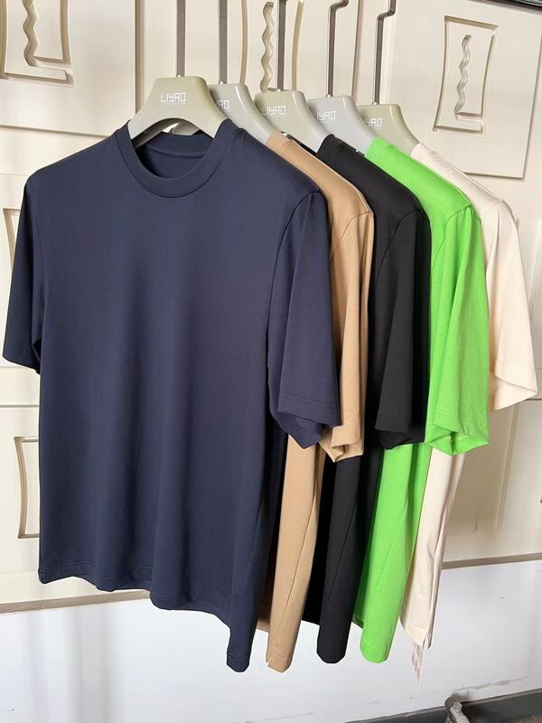 Customisable Men's Loose Fit Short Sleeve Top Style Vintage yang Nyaman Simple Solid Color Casual Wear