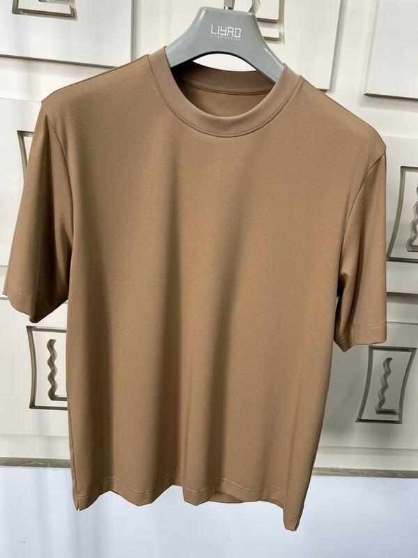 Customisable Men's Loose Fit Short Sleeve Top Style Vintage yang Nyaman Simple Solid Color Casual Wear
