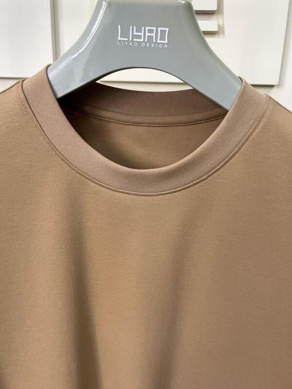 Customisable Men's Loose Fit Short Sleeve Top Style Vintage yang Nyaman Simple Solid Color Casual Wear