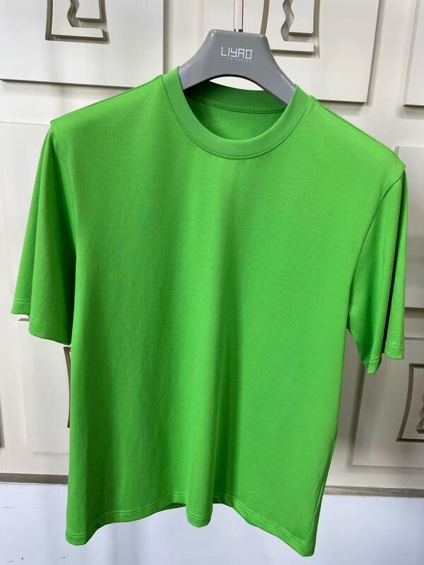 Customisable Men's Loose Fit Short Sleeve Top Style Vintage yang Nyaman Simple Solid Color Casual Wear