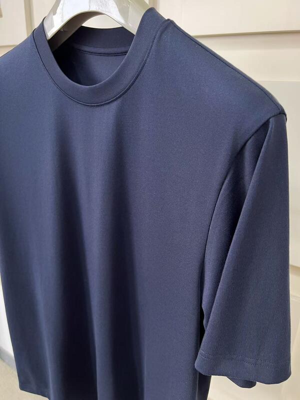 Customisable Men's Loose Fit Short Sleeve Top Style Vintage yang Nyaman Simple Solid Color Casual Wear