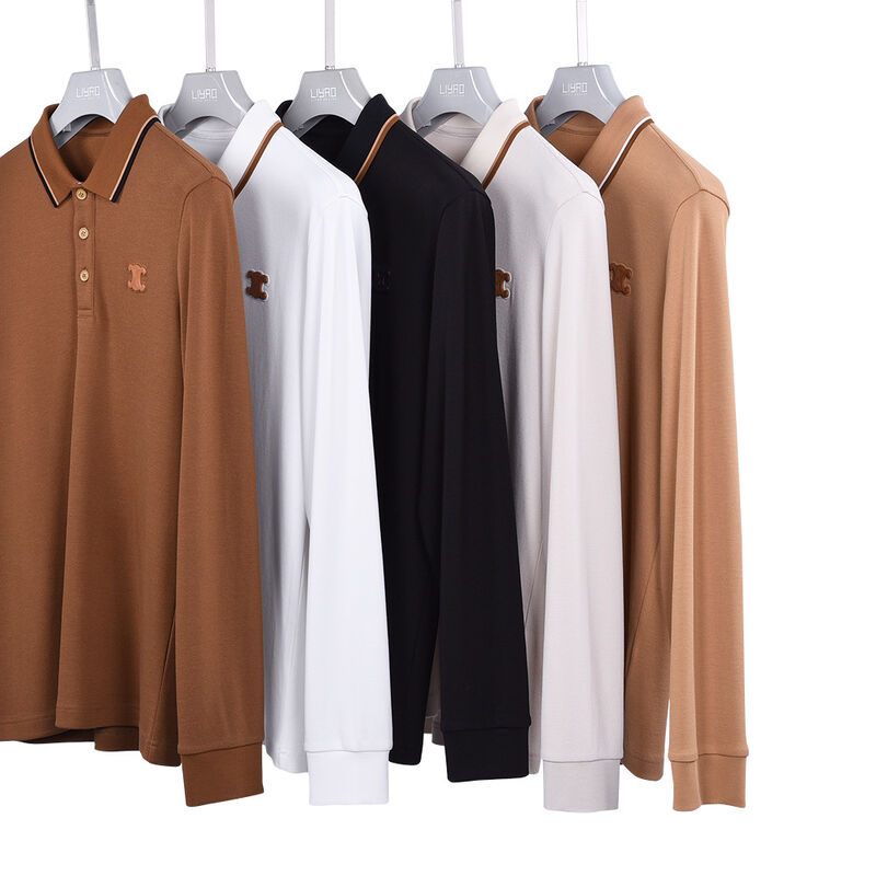 Hot Selling Desain Anti-Pilling Warna Biasa Kaos Polo Lengan Panjang Baru Kontras Kerah Desain Logo Khusus