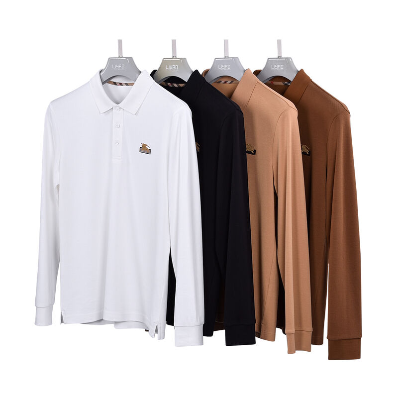 Kaos Polo Katun Bordir Logo Kustom Berkualitas Tinggi Kemeja Polo Lengan Panjang Pria