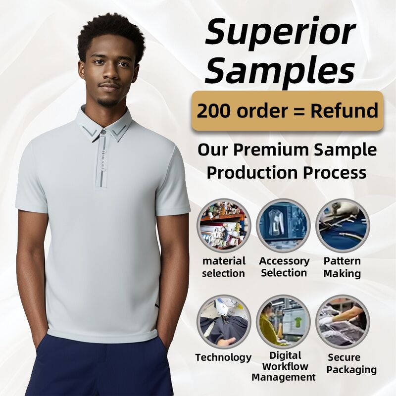 Desain Logo Kustom Kualitas Tinggi Tahan Lama dan Cepat Kering Kaos Polo Putih Hitam untuk Pria