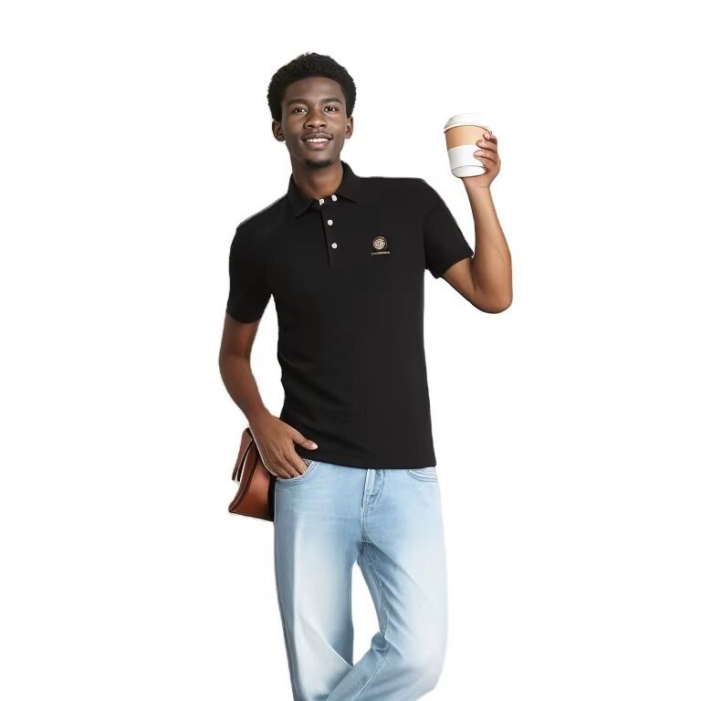 Kaos Polo Pullover Pria Katun Hitam Cepat Kering Bernapas Kustom Grosir Desain Baru