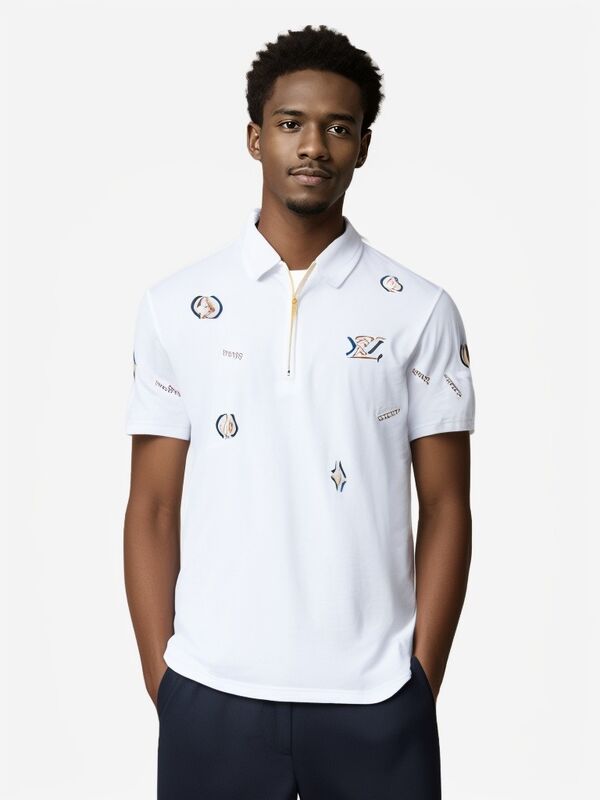 Mantel Lengan Pendek Pria Kasual Trendi Pabrikan Kain Tenun Polos Bordir Kerah Serbaguna Basis Anti-Pilling Pemuda