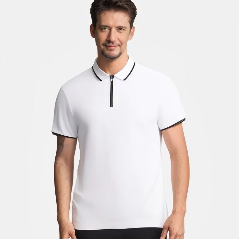 Kaos POLO Golf Baju Pria Setengah Zip lengan pendek Gaya dirajut bernapas dengan dekorasi tombol berkualitas tinggi
