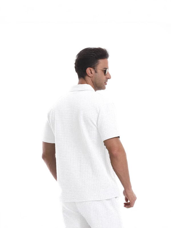 Custom Polyester Blend Stretch Fit Zipper Polo T-Shirt Premium Waffle Polo Shirt untuk Pria