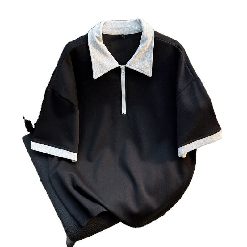 Kualitas Tinggi Grosir Pakaian Pria Kemeja Ritsleting Ukuran Besar Produsen Kemeja Berlengan Singkat kosong untuk Pria