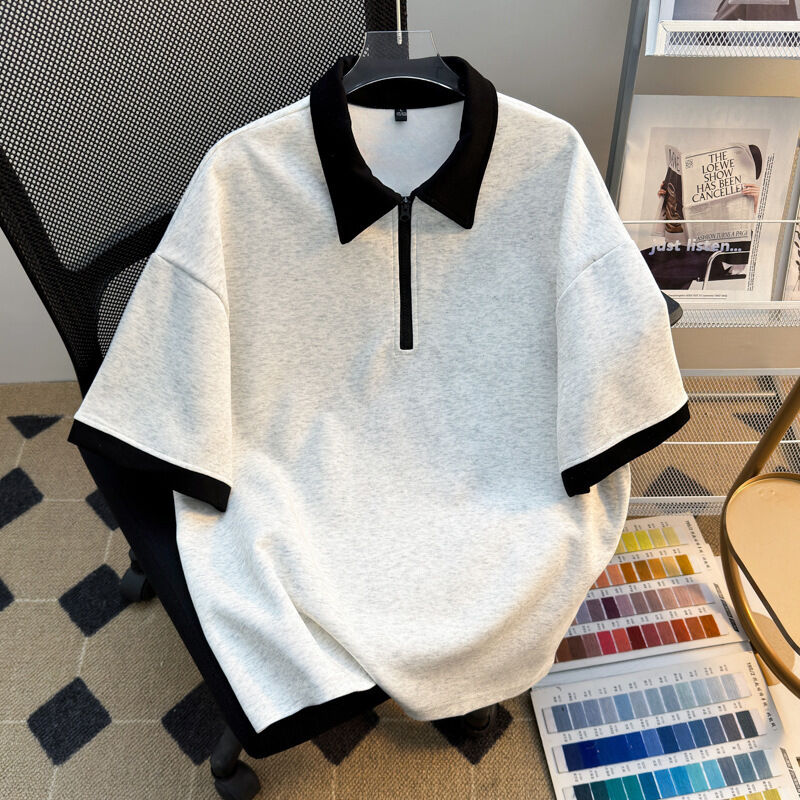 Kualitas Tinggi Grosir Pakaian Pria Kemeja Ritsleting Ukuran Besar Produsen Kemeja Berlengan Singkat kosong untuk Pria