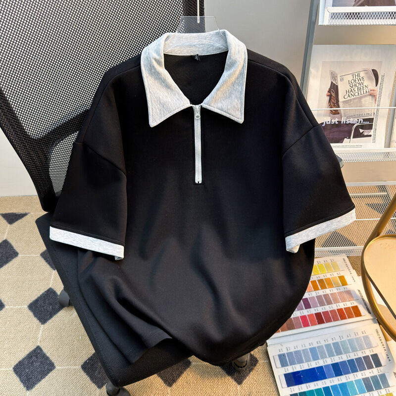 Kualitas Tinggi Grosir Pakaian Pria Kemeja Ritsleting Ukuran Besar Produsen Kemeja Berlengan Singkat kosong untuk Pria