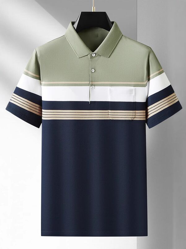 Musim panas lengan pendek kaos polo bisnis kaos pria lapel tipis tren bisnis kasual