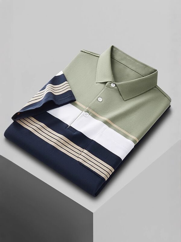 Musim panas lengan pendek kaos polo bisnis kaos pria lapel tipis tren bisnis kasual