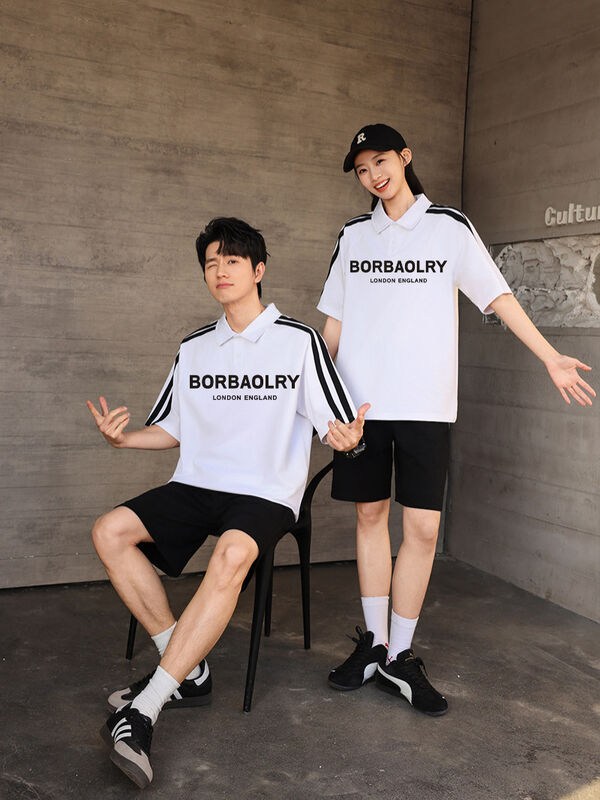 Summer Men's Short Sleeve untuk Polo Shirt American High Street Style Collar Half-Sleeve T-Shirt Stylish Knitted Letter